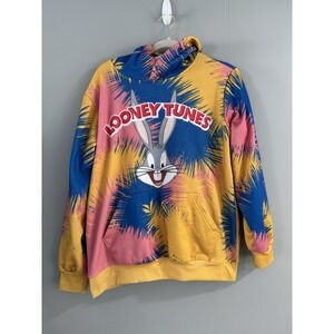 Looney Tunes Tiedye‎ Blue Yellow Hoodie Size Medium Bugs Sylvester